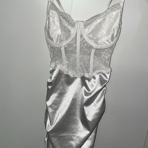 Elegant Silver Lace Satin Slip